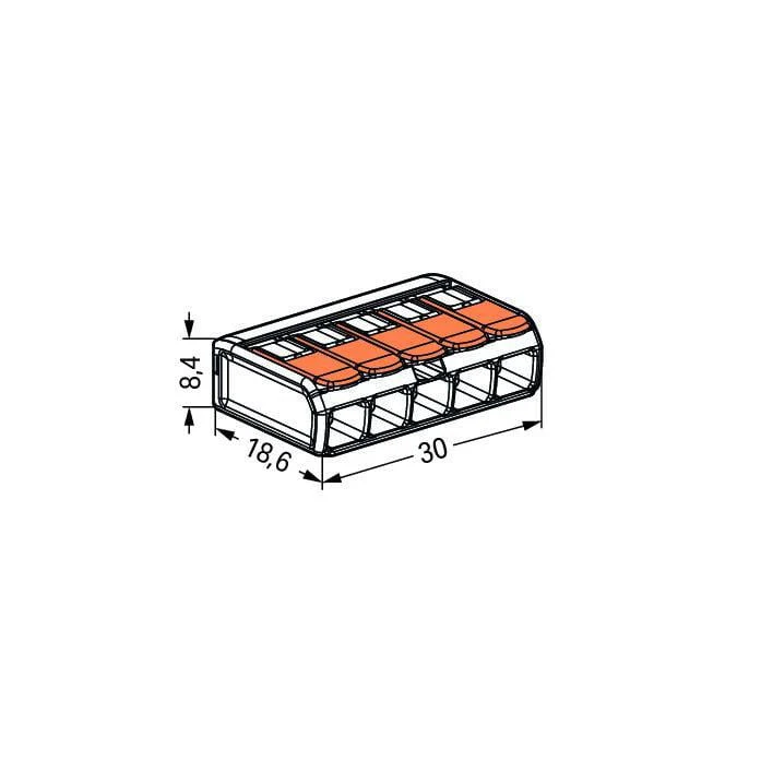 Wago 221-415 5 Way Compact Lever Cable Connector 4mm Orange (Pack of 25) - Image 3