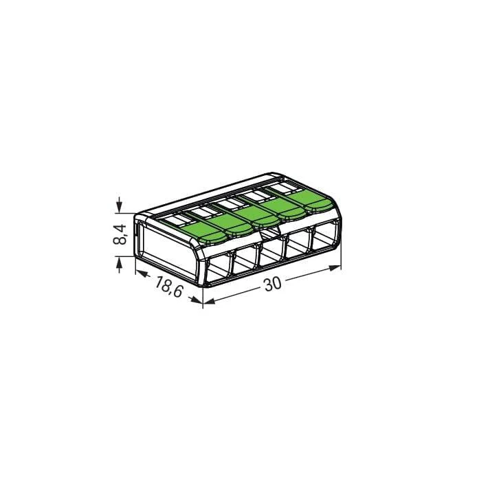 Wago 221-425 5 Way Compact Lever Cable Connector 4mm Green (Pack of 25) - Image 3