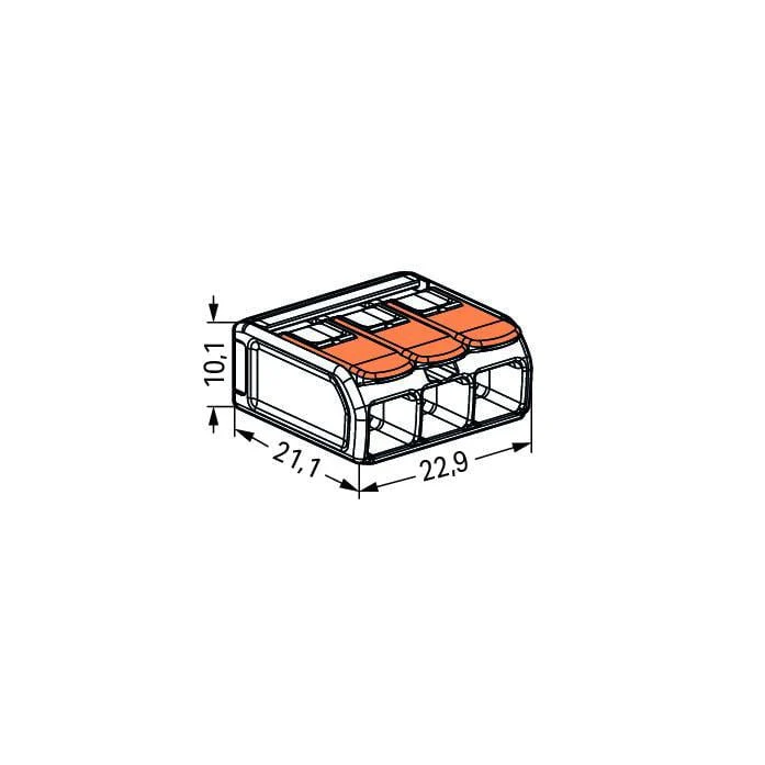 Wago 221-613 3 Way Compact Lever Cable Connector 6mm Orange (Pack of 30) - Image 2
