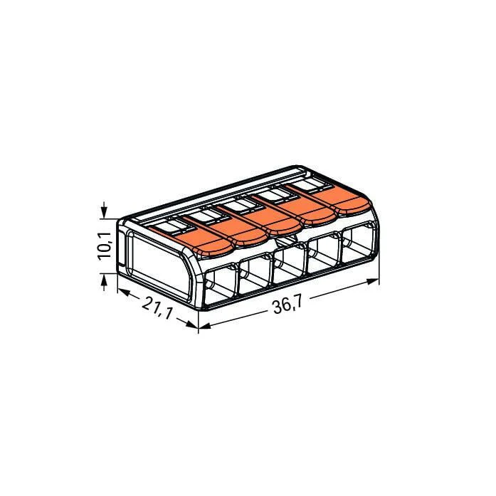 Wago 221-615 5 Way Compact Lever Cable Connector 6mm Orange (Pack of 15) - Image 2