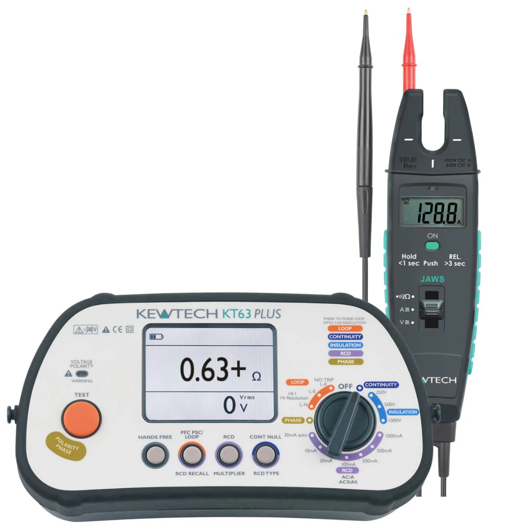 Kewtech KT63PLUS 6-in-1 Multifunction Tester & JAWS Current, Voltage & Resistance Clamp Meter