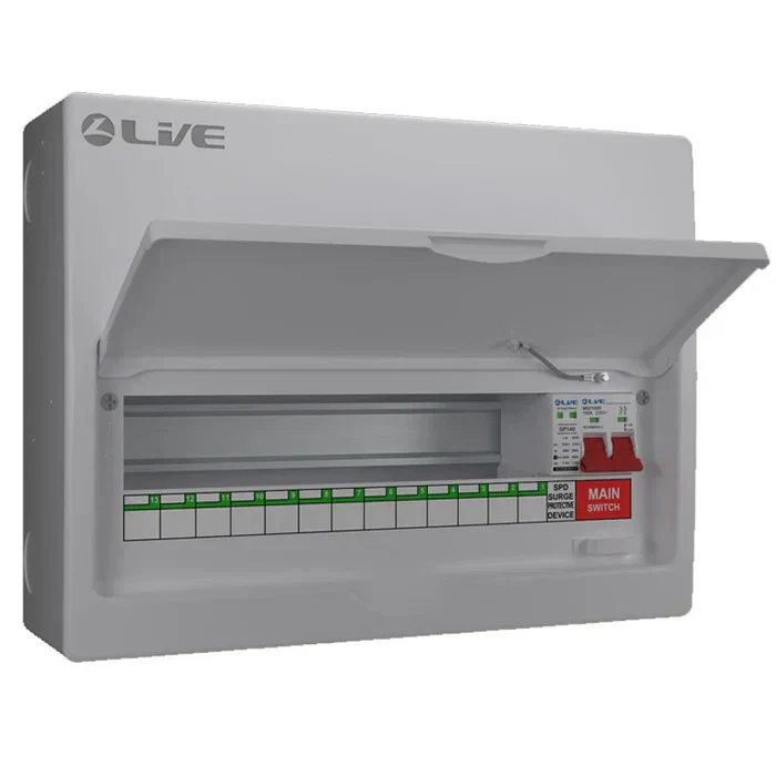 Live Electrical LSMC16M-SP 13 Usable Way Metal Consumer Unit with Main Switch and T2 SPD