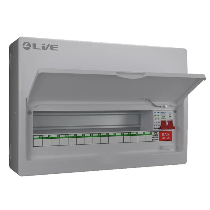 Live Electrical LSMC18M-SP 15 Usable Way Metal Consumer Unit with Main Switch and T2 SPD